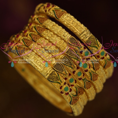 B11546 Fancy Enamel Colour Semi Precious Stones Exclusive South Indian One Gram Jewellery 6 Pcs Set Shop Online