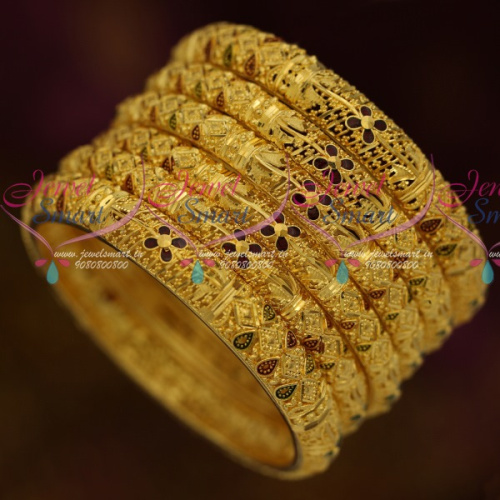 B11547 Floral Design Colour Decoration Exclusive South Indian One Gram Jewellery 6 Pcs Set Shop Online