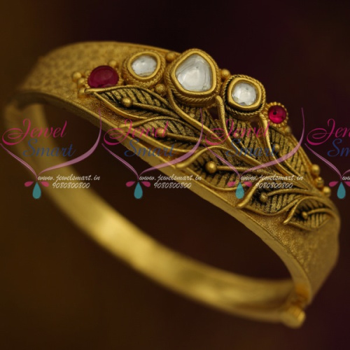 B11443 Latest Trendy Antique Finish One Gram Open Leaf Kada Kundan Jewellery Collections Online