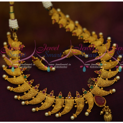 NL11472 Kerala Style South Indian One Gram Gold Jewellery Antique Necklace Shop Online Screwback Earrings