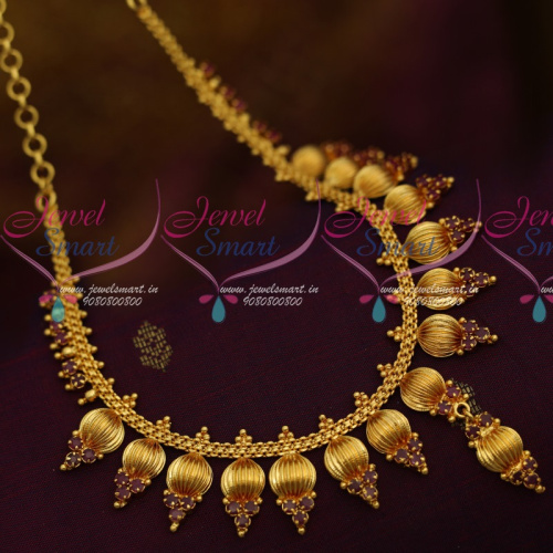 NL11409 South Indian Beads Design Jewellery Short Necklace AD Ruby Stone Buy Online