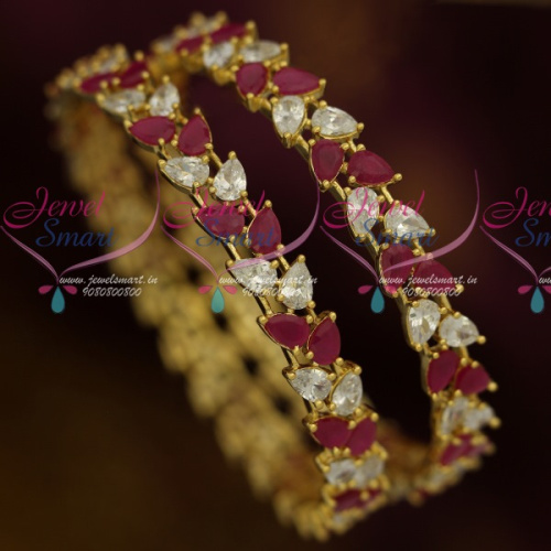 B11581 AD Ruby White Pear Stones Party Wear Imitation Jewellery Bangles Shop Online