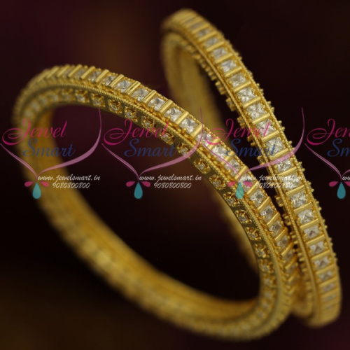 B11584 AD 3 Side Stones Square White Fashion Jewellery Party Wear Imitation Bangles Online