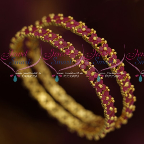 B11588 Ruby 4 Stones Floral Design Semi Precious Jewellery Designs Shop Online Imitation Bangles