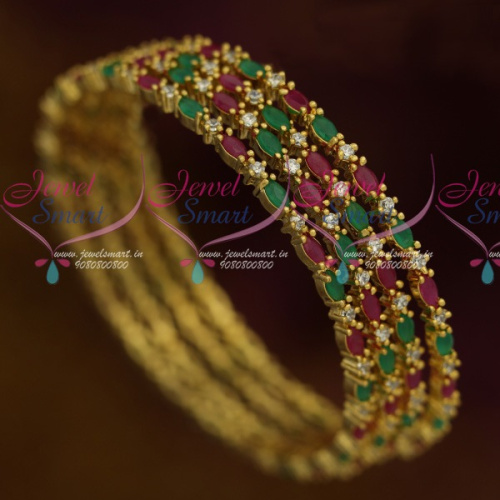 B11616 AD Stones Jewellery Multi Colour 4 Pcs Set Thin Marquise Round Combined Design Bangles Shop Online