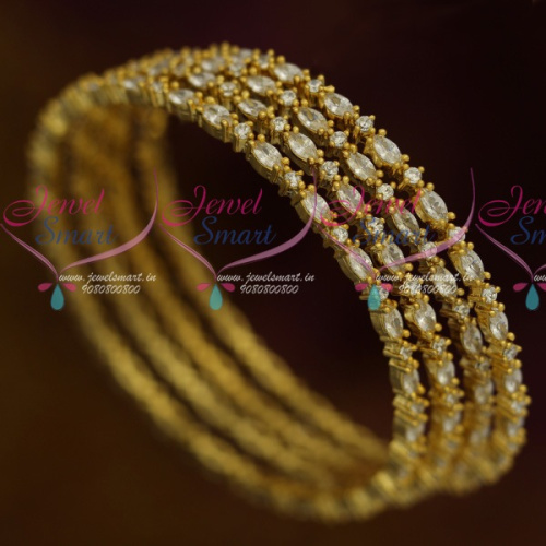 B11618 AD Stones Jewellery Full White 4 Pcs Set Thin Marquise Round Combined Design Bangles Shop Online