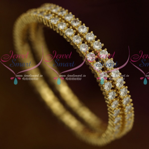 B11626 Single Line 4 MM White AD Stones Traditional Bangles 2 Pcs Set Shop Online