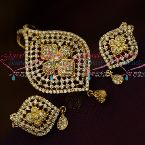 PS11713 Low Price American Diamond Jewellery Floral Design Pendant Earrings Set Shop Online