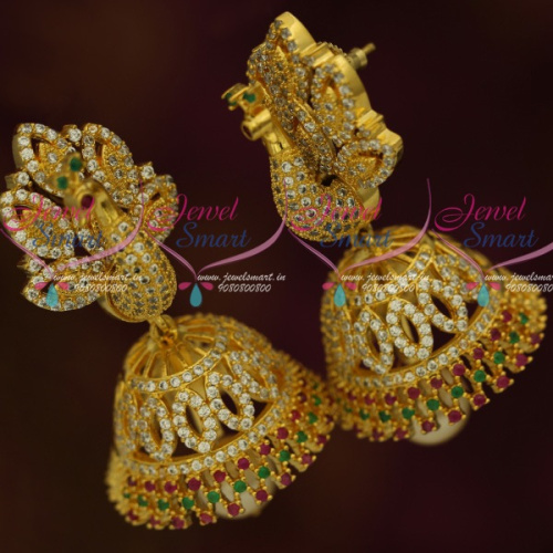 J11706 Stylish American Diamond Jewellery Dazzling Peacock Jhumka Ruby Emerald Imitation Online Shopping