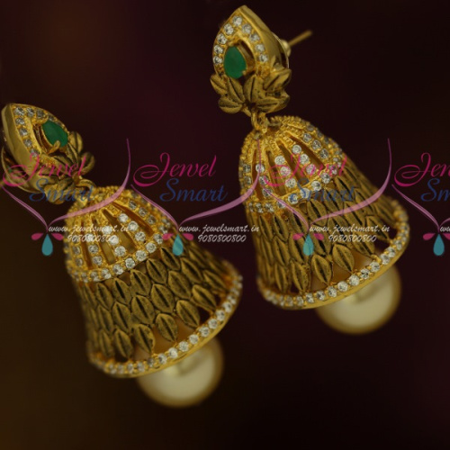 J11594 Green White Antique Jewellery Matte Gold Plated Stones Low Price Jhumka Earrings Shop Online