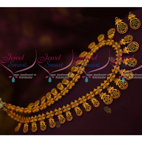 NL11703 Ruby Emerald Stylish Haram Latest Fashion Jewellery Matte Gold Imitation Ornaments Online