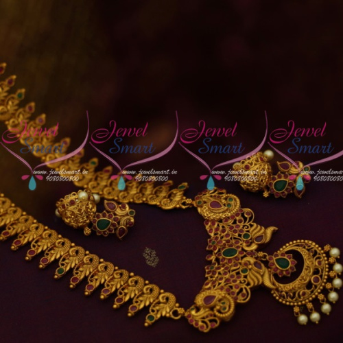NL11731 Matte Gold Plated Peacock Traditional Design South Indian Haram Designs Jewellery Shop Online