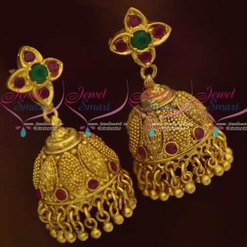 J11670 Antique South Indian Jhumka Earrings Screwback Floral Design Collections Online