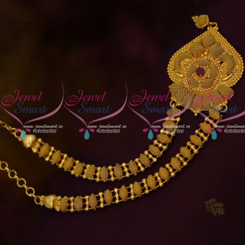 NL11684 South Indian Gold Covering Jewellery Fancy Single Ruby Stone Short Necklace Daily Wear Collections