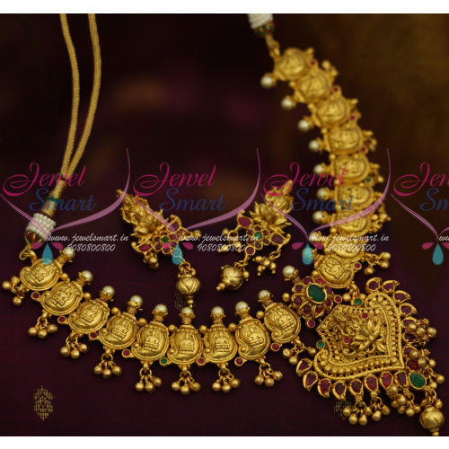 NL11636 Temple Design Engraved Mango Pearl Decorated One Gram Traditional South Indian Jewellery Set Online