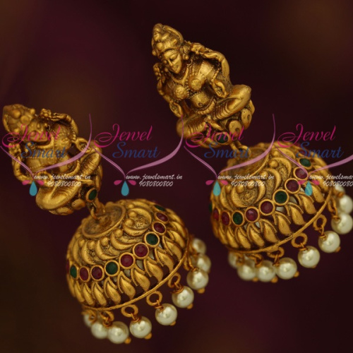 J11707 Temple Laxmi God Design Multi Colour Stones Nagas  Jhumkas Shop Online Traditional Jewellery
