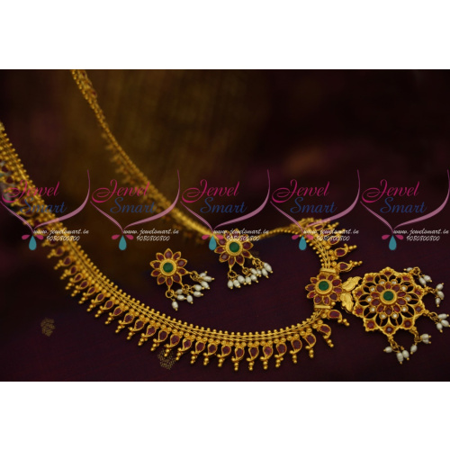 NL11748 Ruby Stones Mango Long Chain Gold Look One Gram South Jewellery Design Long Necklace Online