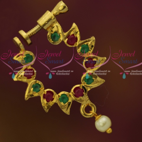 N11812 Ruby Emerald Screw Lock Nose Pins Non Piercing Type Latest Fashion Jewellery