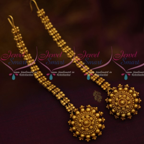 ER11880 Bahubali Movie Design Maatil Earrings Ramya Krishnan Fame Matte Gold Beads Design Jewellery Online