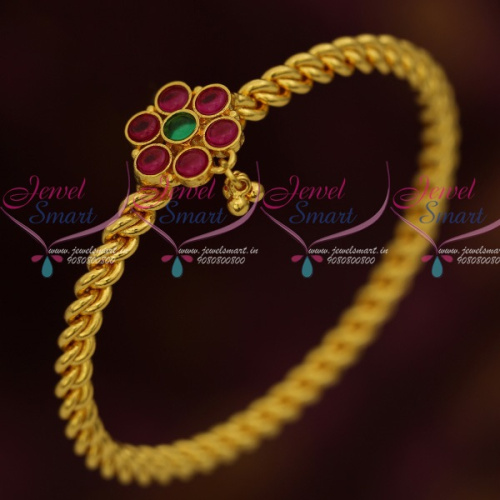 B11828 Spiral Design Round Kemp Stones Single Bangle Daily Wear Fashion Jewellery South Indian Online