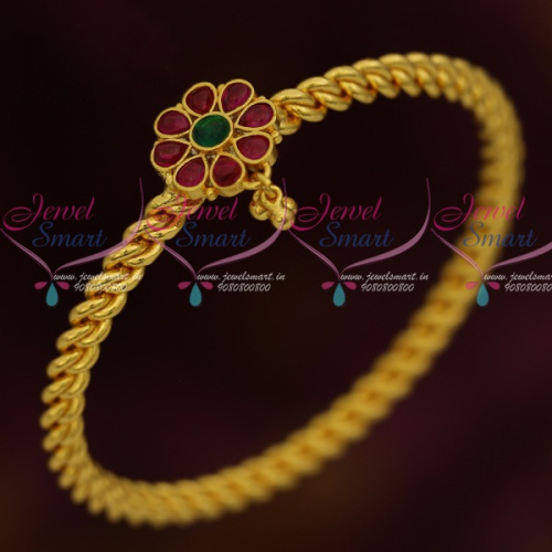 B11829 Daily Wear Fashion Jewellery Spiral Design Pear Kemp Stones Single Bangle South Indian Online