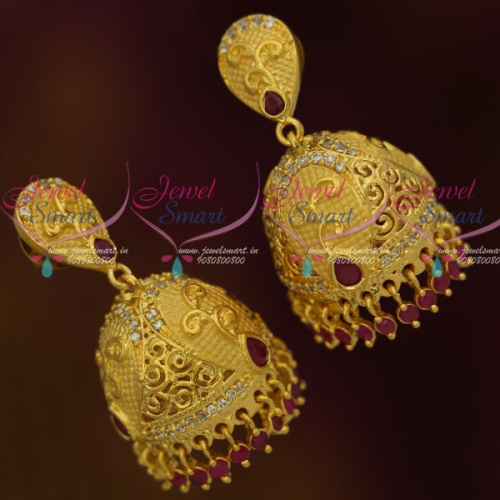 J11846 Light Gold Matte Forming Imitation Jewellery Real Look Jhumka Collections Latest Trendy Shop Online