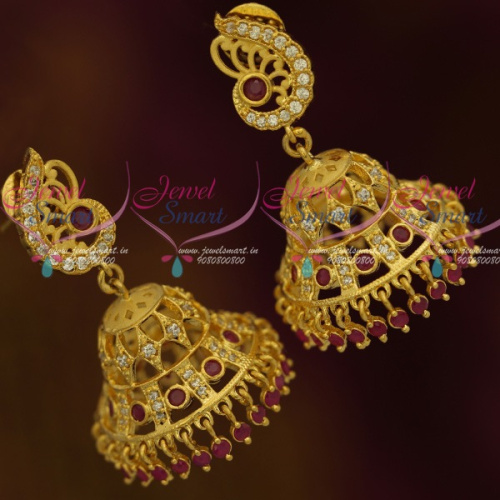 J11848 Peacock Shaped Tops Light Matte Gold Jhumka AD Fashion Jewellery Real Look Designs Shop Online