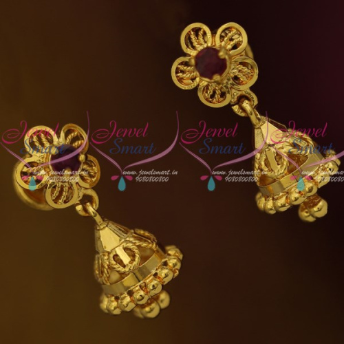 J11874 Daily Wear Jewellery Mini Size South Indian Jhumka Screwback Lock Plain Gold Casting Design 