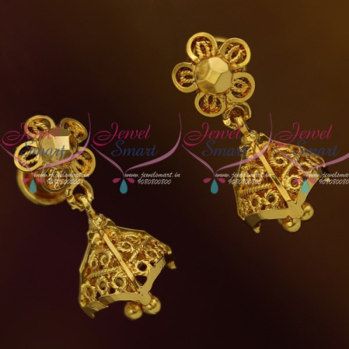 J11877 Daily Wear Gold Covering Fancy Jewellery Mini Size Jhumka Screwback Lock Plain Gold Casting Design 