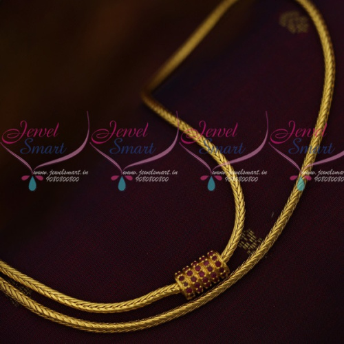 C11798 Smooth Roll Kodi Chain Ruby Mugappu 3 MM 24 Inches Gold Plated Jewellery Designs Online