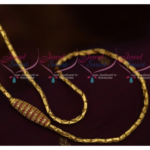 C7496 Ruby White Mugappu Box Flexible Design 24 Inches 3 MM Chains Gold Plated Daily Wear
