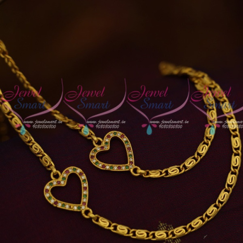 C11804 Double Side Heart Mugappu Thin Flat Gold Plated Chain Flexible Design Collections Online