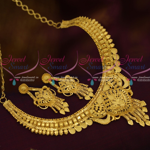 NL11854 Latest South Indian Fashion Jewellery Short Necklace Forming Light Gold Matte Collections 100 Mg 