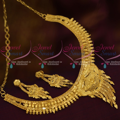 NL11857 Forming 100 Mg Casting Design Short Necklace South Indian Traditional Imitation Plain Gold Jewellery Online