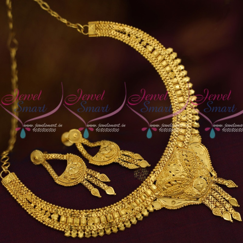 NL11861 Plain Gold Light Matte South Indian Short Necklace 100 Mg Forming Plated Jewellery Shop Online