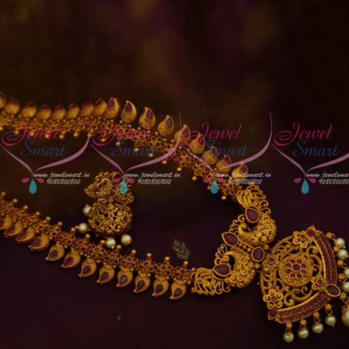 NL11823 Mango Peacock Pendant Haram Latest Fashion South Indian Jewellery Shop Online Red Stones