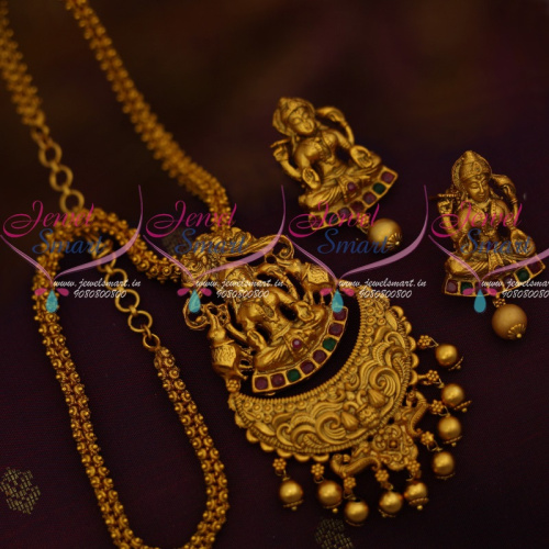 CS11757 Matte Gold Plated Temple Jewellery Chain Pendant Latest Antique Jewellery Designs Online