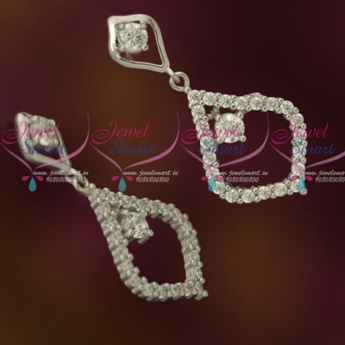ER12133 Latest Silver 92.5 Jewellery CZ Sparkling Stones Fancy Ear Studs Drops Shop Online 