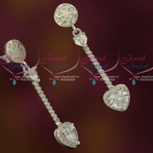 ER12134 Silver 92.5 Jewellery CZ Sparkling Stones Thin Long Heart Shape Drops Design Shop Online