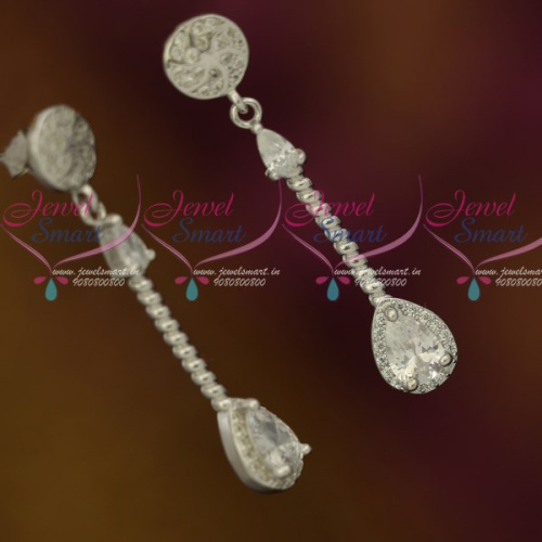 ER12135 Silver 92.5 Jewellery CZ Sparkling Stones Thin Long Pear Shape Drops Design Shop Online