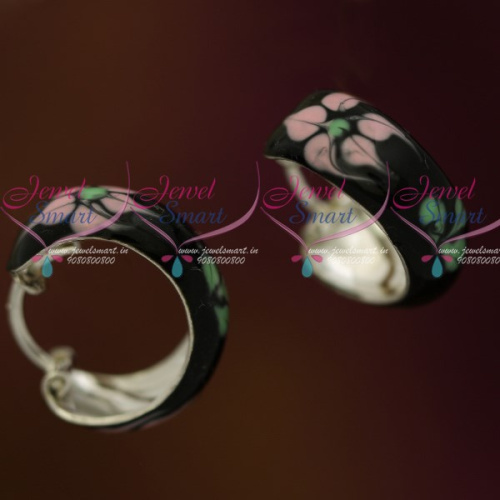 ER7332 92.5 Silver Jewellery Bali Earrings Black Enamel Meena Coated Designs