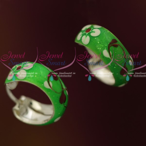 ER7333 92.5 Silver Jewellery Bali Earrings Green Enamel Meena Coated Designs