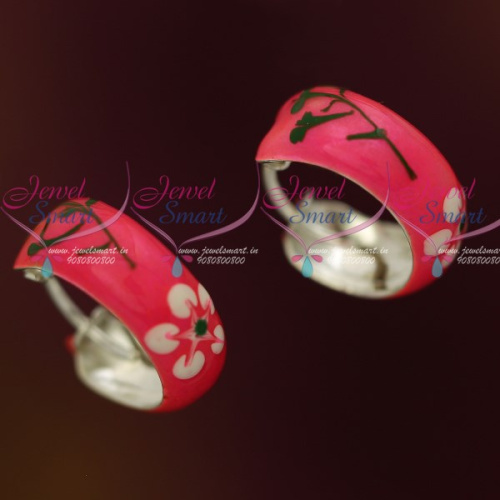 ER12113 Pink Enamel Painting Silver Jewellery Bali Earrings Shop Online Daily Wear Collections