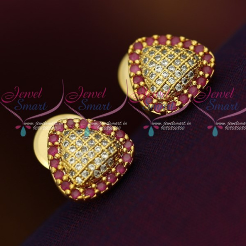 ER12076 AD Ruby WhiteTriangle Shape Small Size Ear Studs Sparkling Stone Collections Online