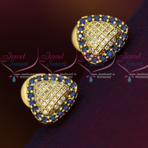 ER12077 AD Blue WhiteTriangle Shape Small Size Ear Studs Sparkling Stone Collections Online