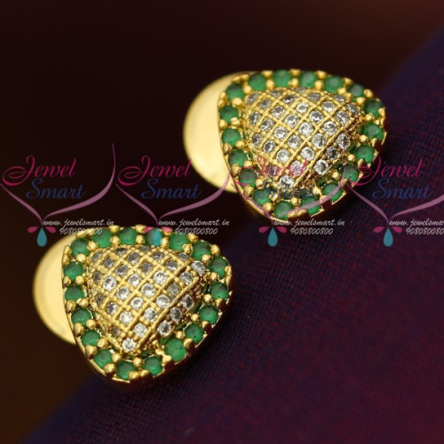 ER12079 AD Emerald Green White Triangle Shape Small Size Ear Studs Sparkling Stone Collections Online