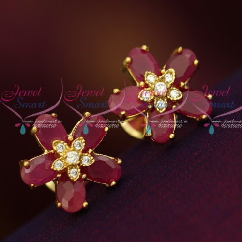 ER12083 AD Jewellery Ruby Oval 5 Stone Design Ear Studs Traditional Design Collections Shop Online