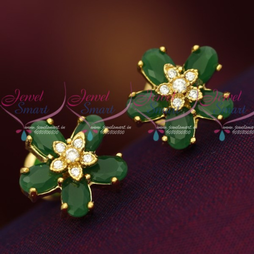 ER12084 AD Jewellery Emerald Green Oval 5 Stone Design Ear Studs Traditional Design Collections Shop Online