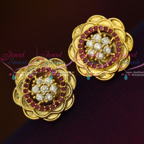 ER12069 AD Ruby White Floral Design Ear Studs Light Weight Earrings Shop Online