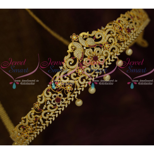 H5479 CZ Ruby Floral Peacock Design Hip Chain Vaddanam Bridal Jewellery Collections